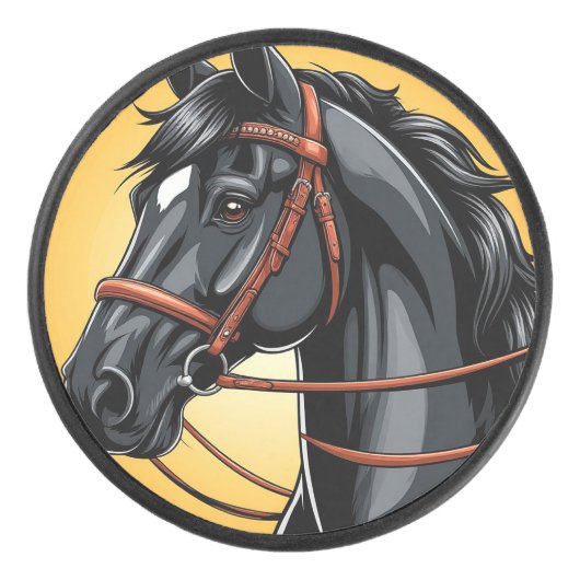 Elegantes Schwarzes Pferd Eishockey Puck (Vorderseite)