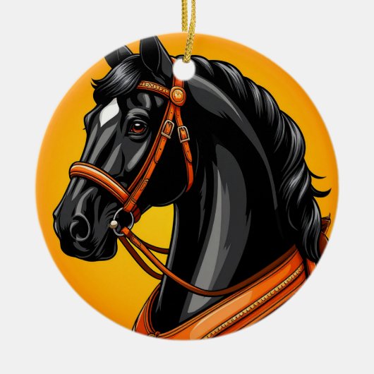 Elegantes Schwarzes Pferd Keramik Ornament (Vorne)