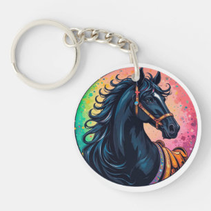 🐎Elegantes schwarzes Pferd, lebendiges Farb-Schlü Schlüsselanhänger