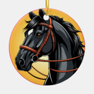 Elegantes schwarzes Pferdeporträt Keramik Ornament