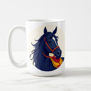 Elegantes schwarzes Pferdeporträt mit rotem Zaumze Kaffeetasse