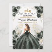 Elegantes Schwarzes Prinzesskleid Floral Quiñceane Einladung (Vorderseite)