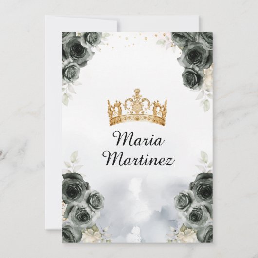 Elegantes Schwarzes Prinzesskleid Floral Quiñceane Einladung (Rückseite)