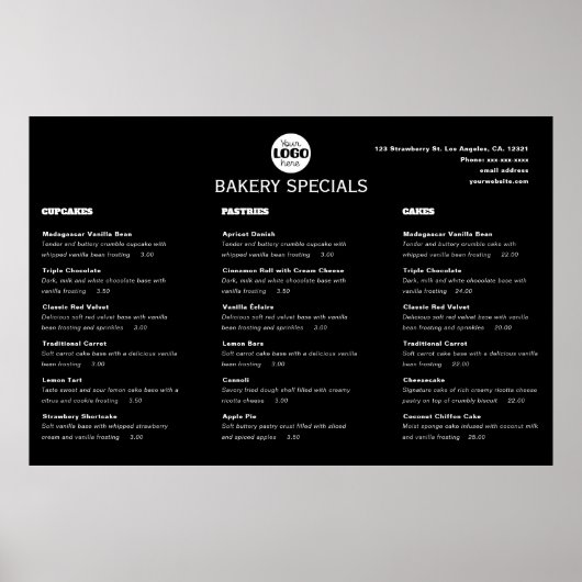 Elegantes schwarzes professionelles Restaurant-Log Poster (Vorne)