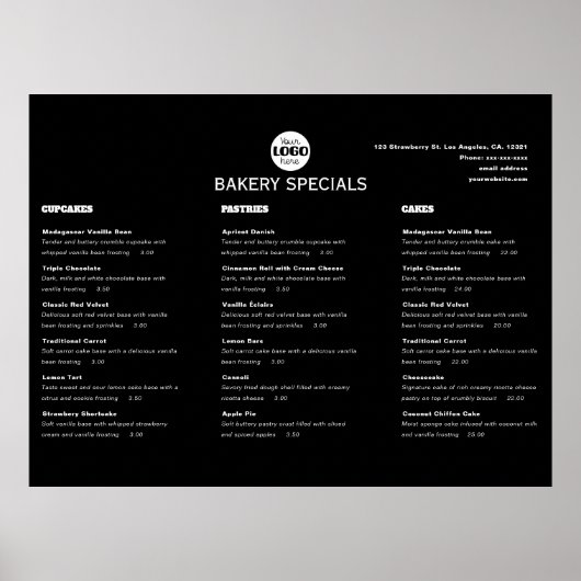 Elegantes schwarzes professionelles Restaurant-Log Poster (Vorne)