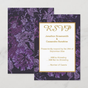 ELEGANTES SCHWARZES PURPUR-VINTAGE-BLUMEN-RSVP EINLADUNG