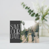 Elegantes schwarzes Retro-Text-Foto Save the Date Postkarte (Stehend Vorderseite)