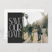 Elegantes schwarzes Retro-Text-Foto Save the Date Postkarte (Vorne/Hinten)