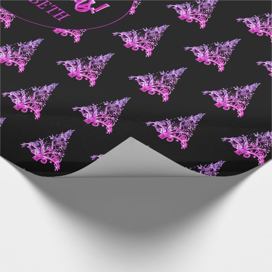 Elegantes schwarzes rosa lila geschenkpapier (Ecke)