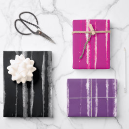 Elegantes schwarzes, rosa und Lila Aquarellpapier Geschenkpapier Set