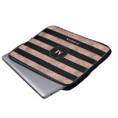 Elegantes Schwarzes Rose Gold Glitzer Streifen Mon Laptopschutzhülle (Vorne Knopf)