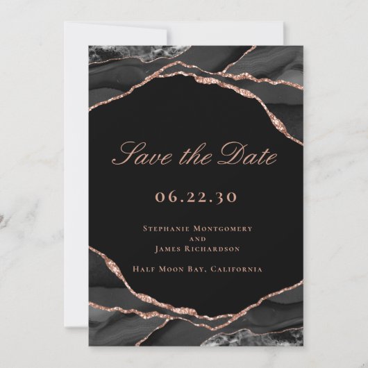 Elegantes Schwarzes Rose Goldenes Paradies für Hoc Save The Date (Vorderseite)