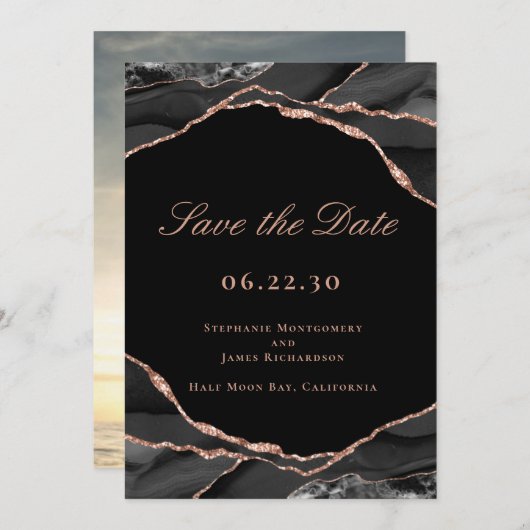Elegantes Schwarzes Rose Goldenes Paradies für Hoc Save The Date (Vorne/Hinten)