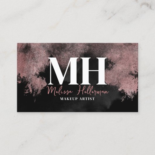 Elegantes Schwarzes Rose-Monogramm Visitenkarte (Vorderseite)