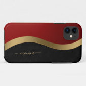 Elegantes Schwarzes Rot und Gold Personalisiert Case-Mate iPhone Hülle (Rückseite (Horizontal))