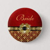 Elegantes schwarzes rotes Gold "Damasthochzeit " Button (Vorderseite)