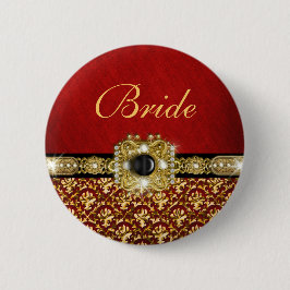 Elegantes schwarzes rotes Gold "Damasthochzeit " Button