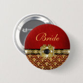 Elegantes schwarzes rotes Gold "Damasthochzeit " Button (Vorne & Hinten)