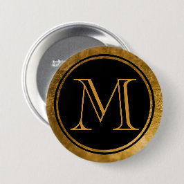 Elegantes Schwarzes Rundgold Gerahmtes Monogramm Button