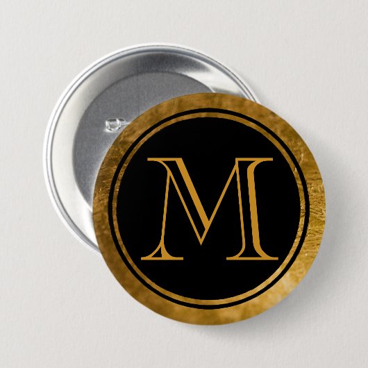 Elegantes Schwarzes Rundgold Gerahmtes Monogramm Button (Vorne & Hinten)