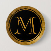 Elegantes Schwarzes Rundgold Gerahmtes Monogramm Button (Vorderseite)
