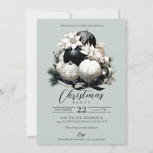 Elegantes Schwarzes Salbei Weihnachts-Party Einladung