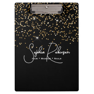 Elegantes schwarzes Salon-Geschäft mit Gold-Glitte Klemmbrett