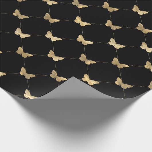 Elegantes Schwarzes Schmetterlingsmuster Geschenkpapier (Ecke)