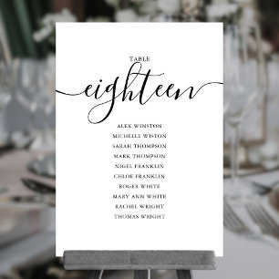 Elegantes schwarzes Schrift-Tischnummer-18-Sitzpla Einladung