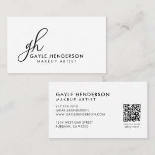 Elegantes schwarzes Schriftzug QR-Code Monogramm M Visitenkarte