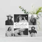 Elegantes Schwarzes Script 6 Foto Collage Abschlus Ankündigung (Stehend Vorderseite)