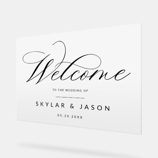 Elegantes Schwarzes Script Mattiert Begrüßung Acrylschild (Winkel)