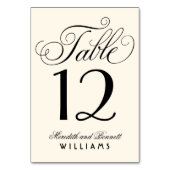 Elegantes Schwarzes Script Monogram | Elfenbein Tischnummer (Vorderseite)