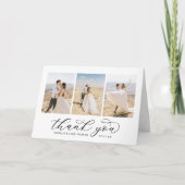 Elegantes Schwarzes Script Personalisiert 3 Foto H Dankeskarte (Vorderseite)