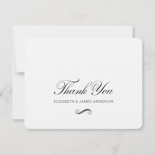 Elegantes Schwarzes Script Personalisiert Wedding Dankeskarte (Vorderseite)