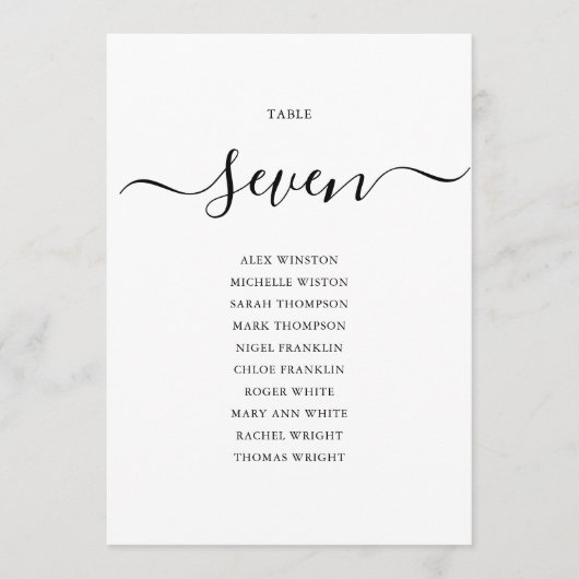Elegantes Schwarzes Script-Tischnummer-Sitzdiagram Einladung (Vorderseite)