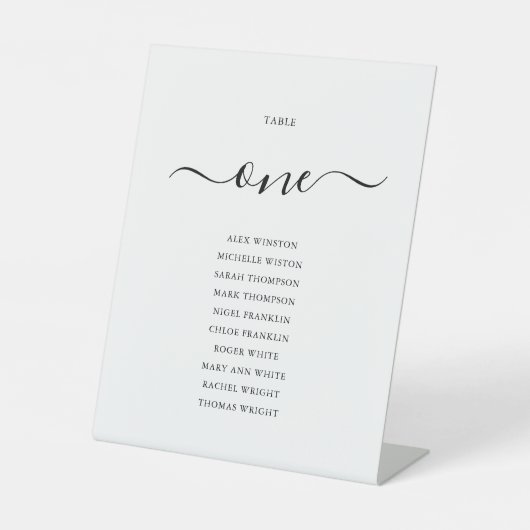 Elegantes Schwarzes Script-Tischnummer-Sitzdiagram Sockelschild (Vorderseite)