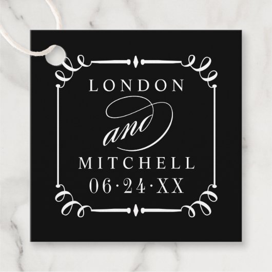 Elegantes Schwarzes Scroll Frame Custom Wedding Mo Geschenkanhänger (Vorderseite)