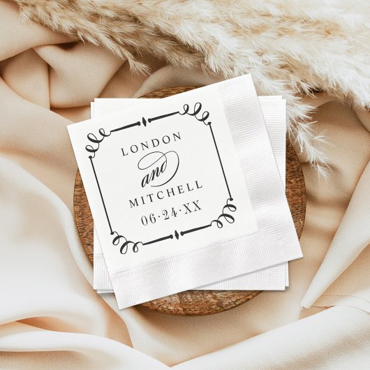 Elegantes Schwarzes Scroll Frame Custom Wedding Mo Serviette