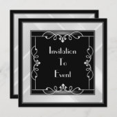 Elegantes Schwarzes Silber Einladung (Vorne/Hinten)