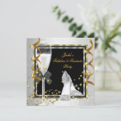 Elegantes Schwarzes Silber Gold jedes Alters Gebur Einladung (Stehend Vorderseite)