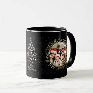 Elegantes Schwarzes Silber und Gold Weihnachtskrän Tasse