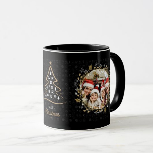 Elegantes Schwarzes Silber und Gold Weihnachtskrän Tasse (VorderseiteRechts)