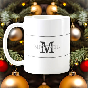 Elegantes schwarzes silbernes Monogramm Name perso Kaffeetasse