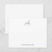 Elegantes Schwarzes Silver Script Gray Monogram Mitteilungskarte (Vorne/Hinten)