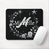 Elegantes Schwarzes Silver Script-Kissen Mousepad (Mit Mouse)