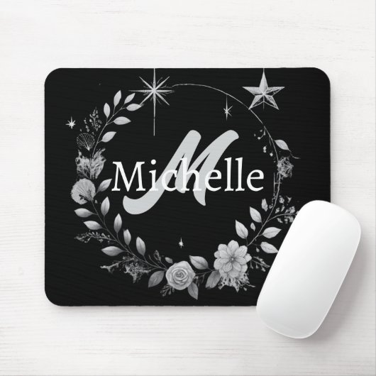 Elegantes Schwarzes Silver Script-Kissen Mousepad (Mit Mouse)