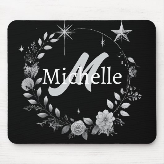 Elegantes Schwarzes Silver Script-Kissen Mousepad (Vorne)