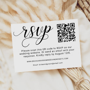 Elegantes schwarzes Skript-Hochzeits-QR-Code RSVP Karte