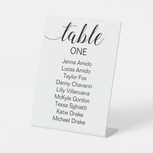 Elegantes Schwarzes Skript-Hochzeitstabelle Sockelschild (Vorderseite)